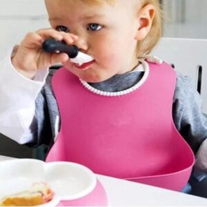 Çocuk Bebek Mama Önlüğü Dökülme Engelleyici Bükülebilir Pembe (5492)