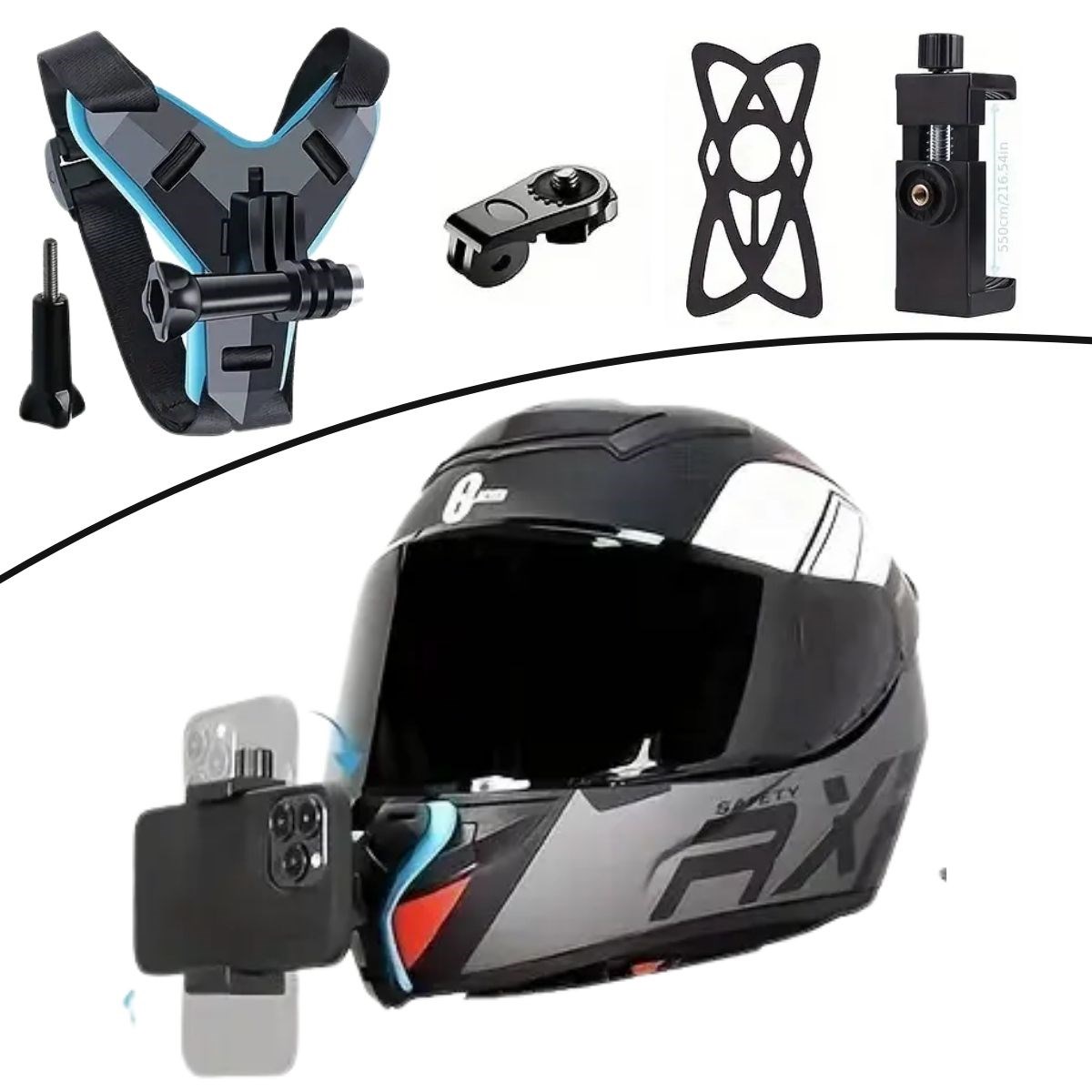 Motorsiklet Kask Önü Takılan Telefon Tutucu Aksiyon Kamerası Takılabilen Aparat (5492)